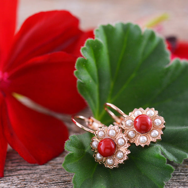 Mariana Coral and Pearl Drop Earrings