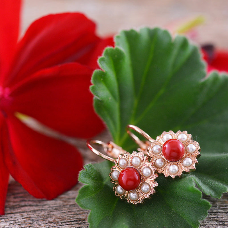 Mariana Coral and Pearl Drop Earrings
