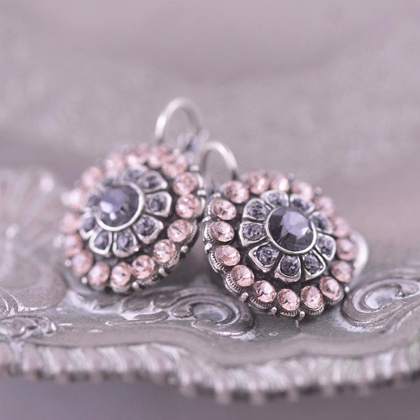 Mariana Antique Style French Hook, Black and Pinks Swarovski Cyrstal Earrings