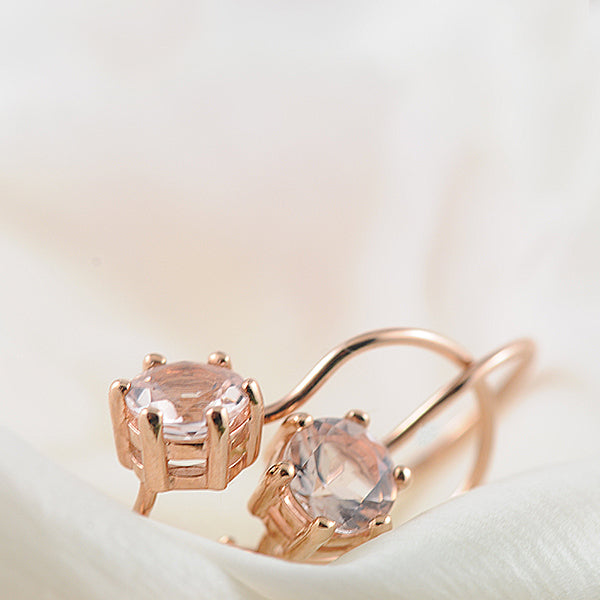 9ct Rose Gold Morganite Round 6 Claw Earrings with Shepherd Hook