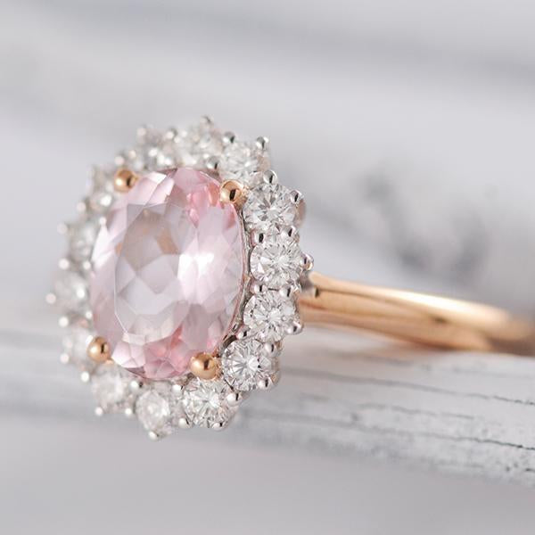 Morganite and Diamond Cluster Ring in 18ct White and Rose Gold