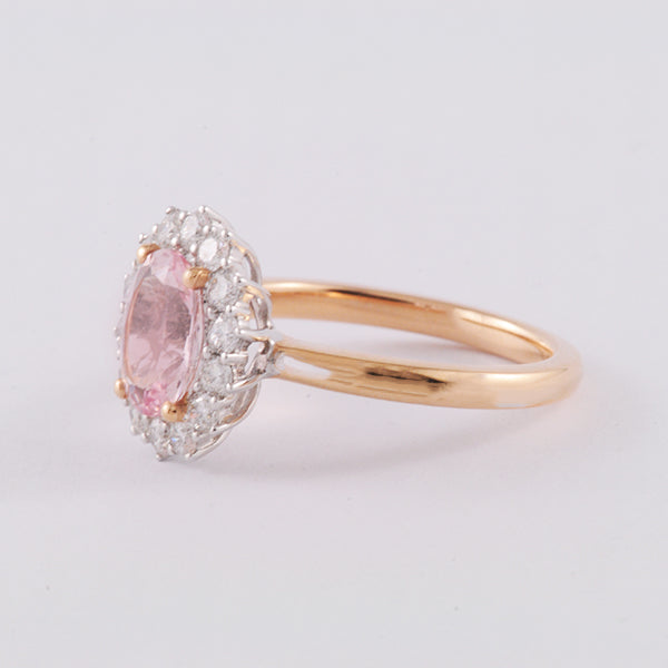Morganite and Diamond Cluster Ring in 18ct White and Rose Gold