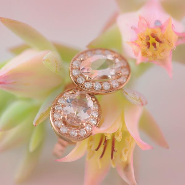 Morganite & Diamond Stud Earrings set in 9k Rose Gold