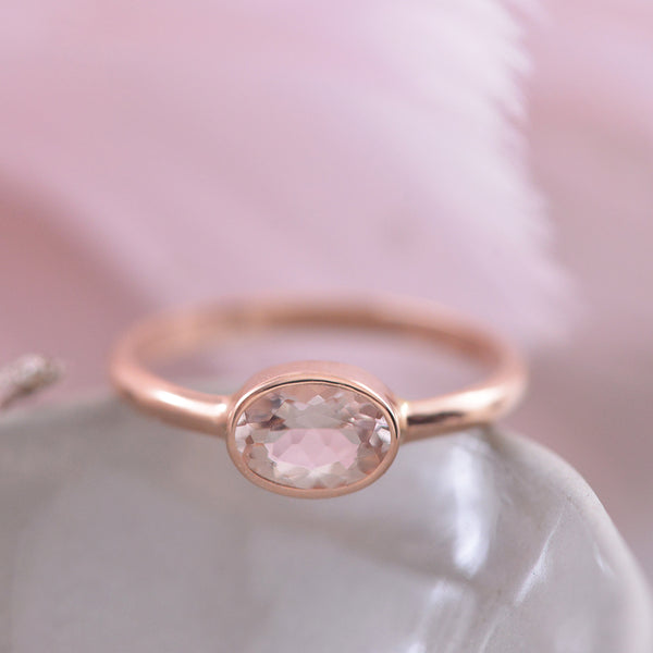 Morganite Horizontal Oval 9k Rose Gold Ring