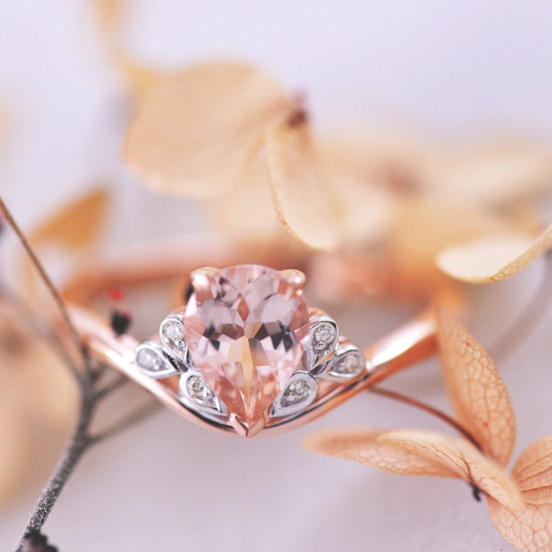 Morganite Pear Diamond Ring in 9k Rose Gold