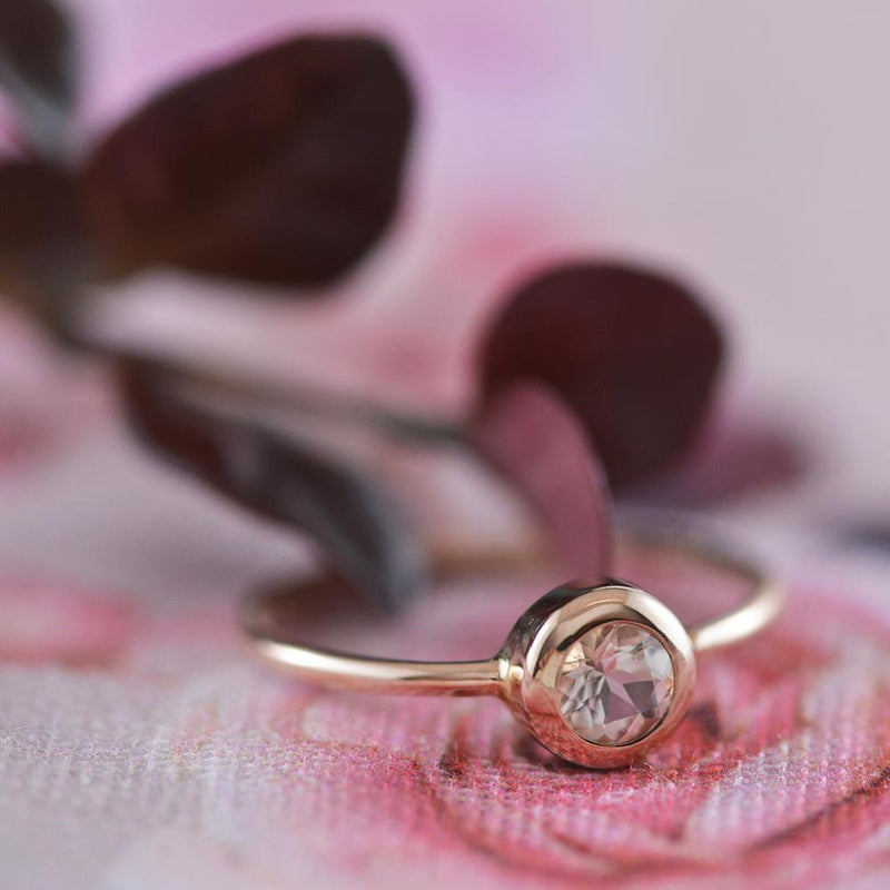 14k Rose Gold Round Morganite Diamond Ring Crown Vintage Design – ASweetPear