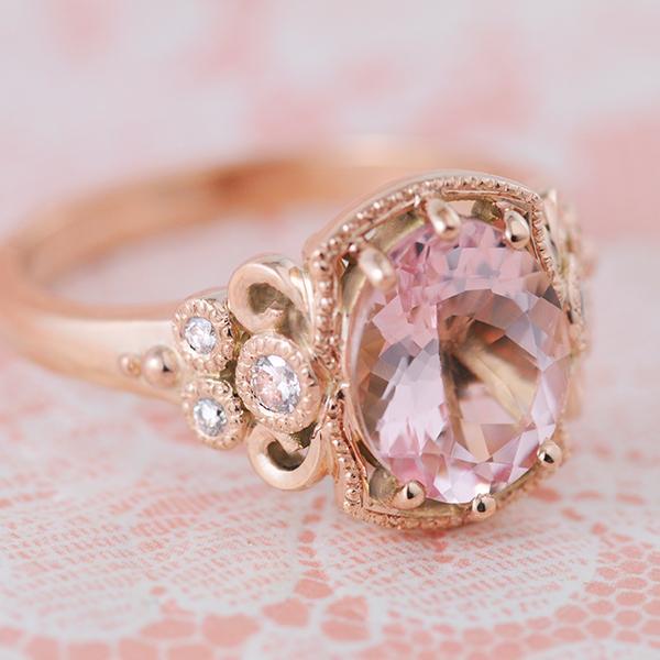 Morganite and Diamond Engagement Ring in Rose Gold