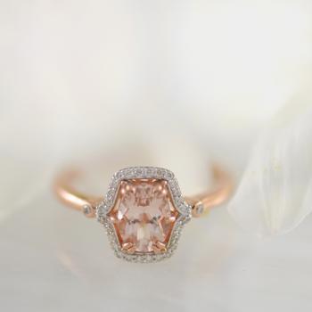 Morganite and Diamond Ring set in 9k Rose Gold