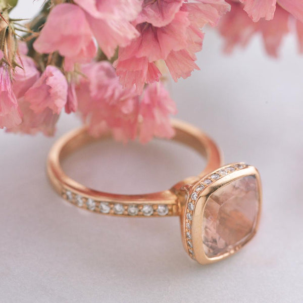 "Lumiere" - Morganite and Diamond Ring in 18k Rose Gold