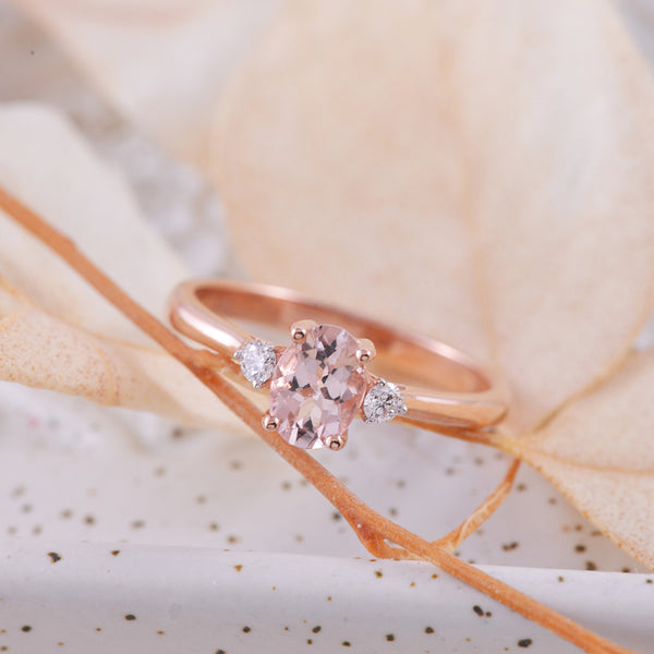 Oval Morganite and Diamond Ring in 9k Rose Gold