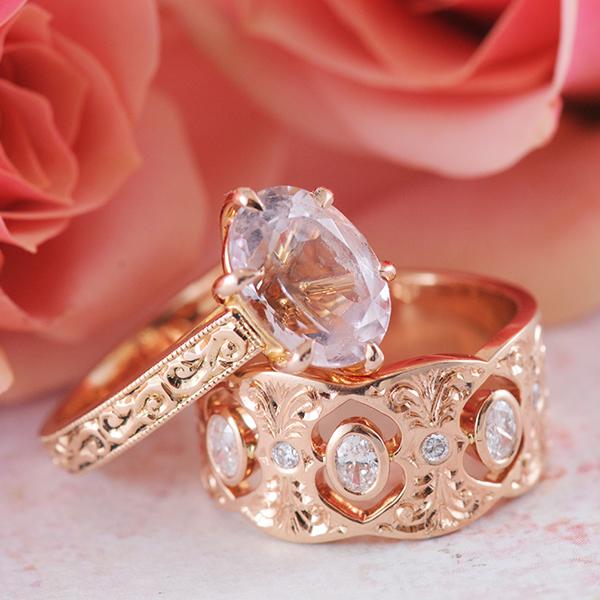 Morganite and Diamond Wedding Set