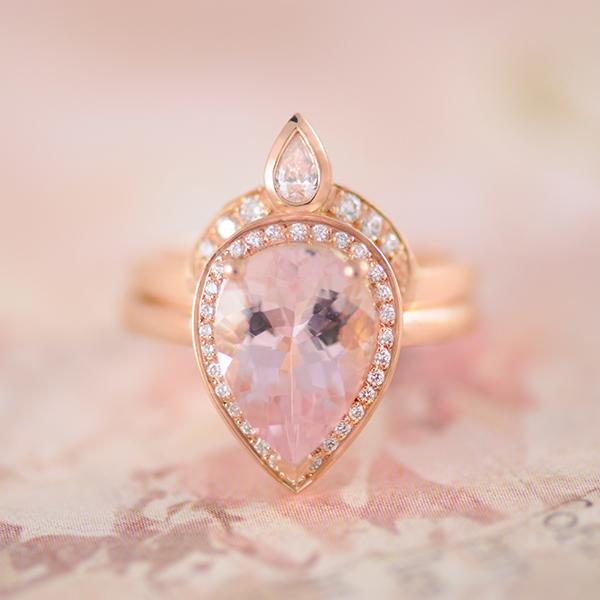 Morganite and Diamond stunning Ring Set