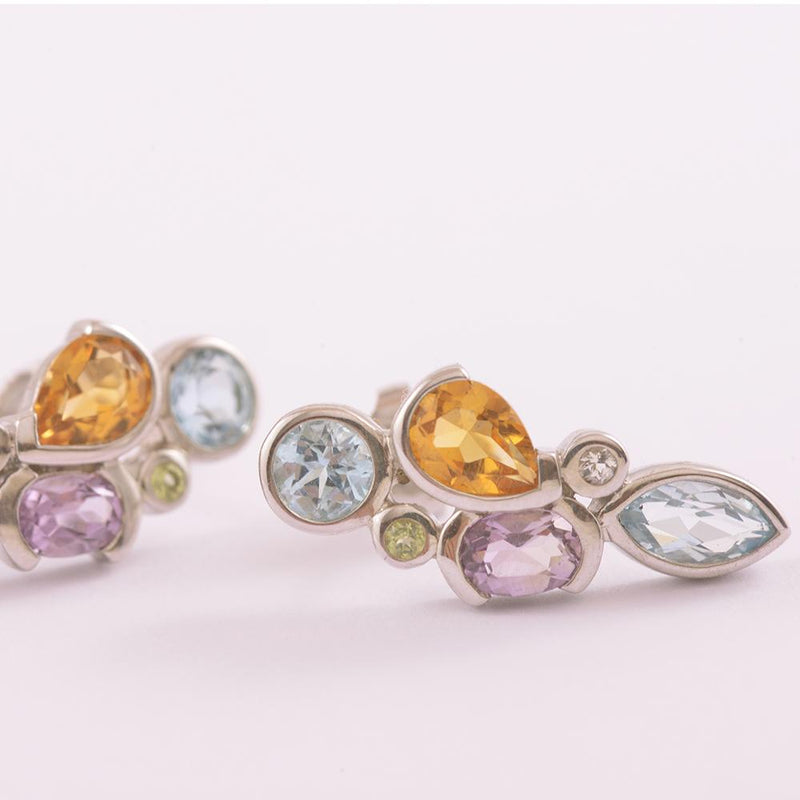 Sterling Silver Stud Earrings with Multicoloured Stones
