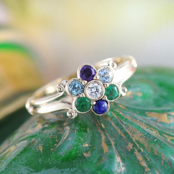Multicolour Stone Pastel Daisy Cluster Ring