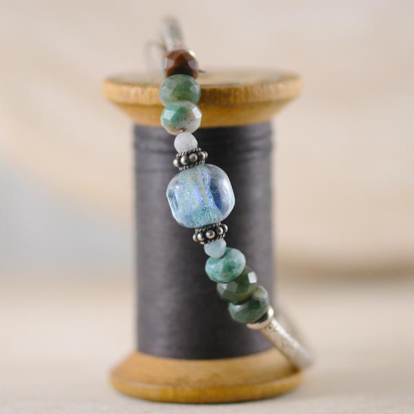 Murano Glass, Agate and Aquamarine Sterling Silver Bracelet