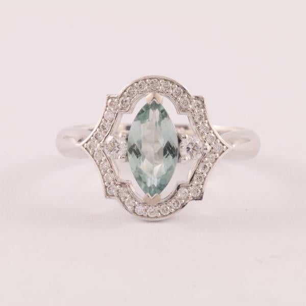 "NEVAEH" - Pale Teal Marquise Tourmaline and Diamond Ring in 18ct White Gold