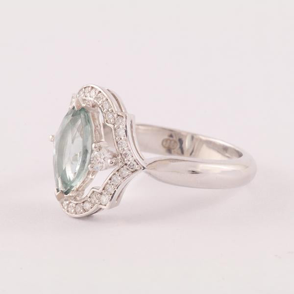 "NEVAEH" - Pale Teal Marquise Tourmaline and Diamond Ring in 18ct White Gold