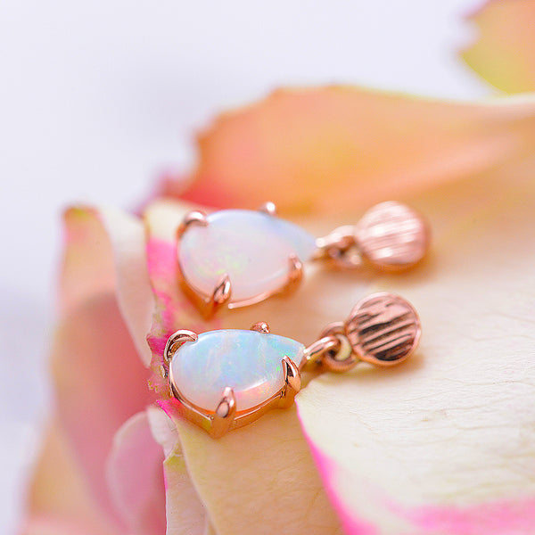 Australian Opal, Rose Gold Pear Gemstone, Stud drop Earring