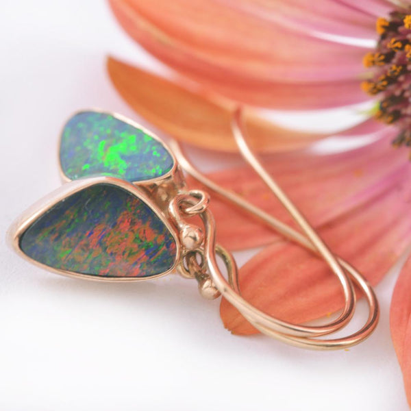 9ct Rose Gold Australian Opal Doublet Drop Earrings