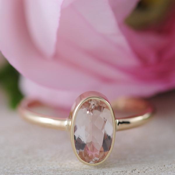 Oval Morganite Ring Bezel Set in 9k Yellow Gold