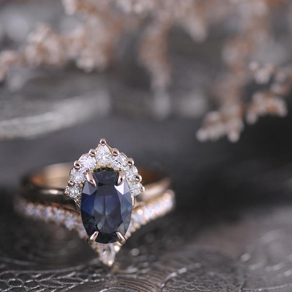 Parti Sapphire and Diamond Engagement Ring and Fitted Wedder