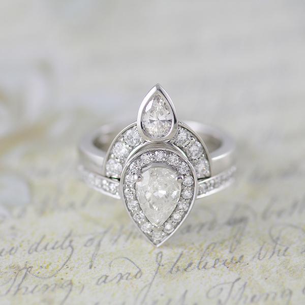 Pear Diamond Engagement Ring and Fitted Wedding Band in White Gold