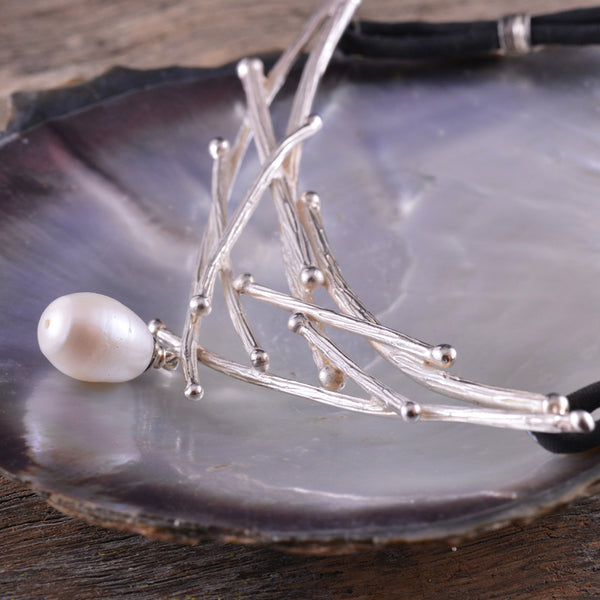 Sterling Silver Pearl Pendant on Silk Cord