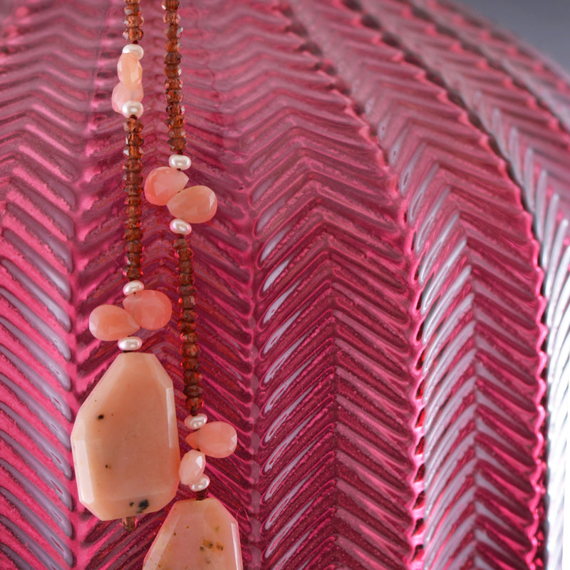 Red Garnet & Pink Opal Lariat Necklace
