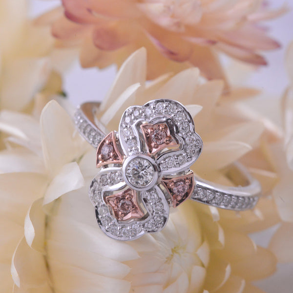 9k Two Toned White and Rose Gold Ring with White and Pink Argyle Diamonds