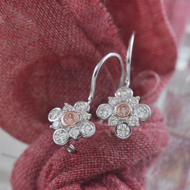 9k White and Rose Gold Earrings with White and Pink Australian Argyle Diamonds