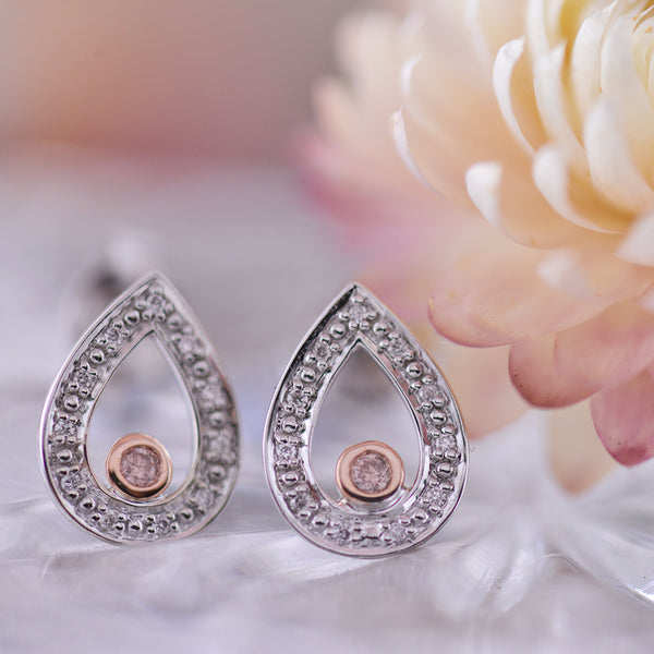 9ct White Gold Pink Diamond Pear Earrings