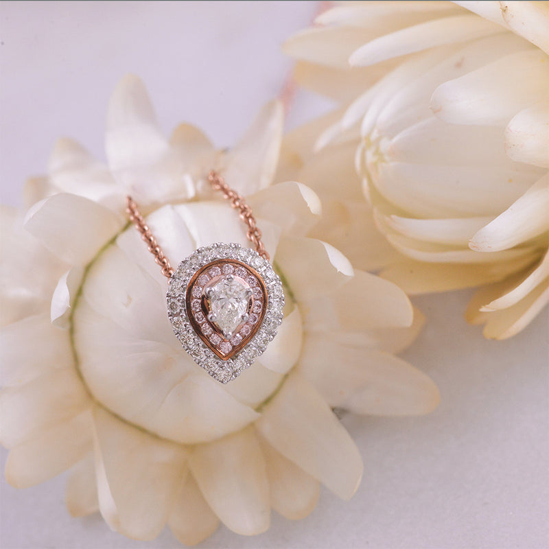 9k Rose and White Gold Diamond Pear Shaped Pendant