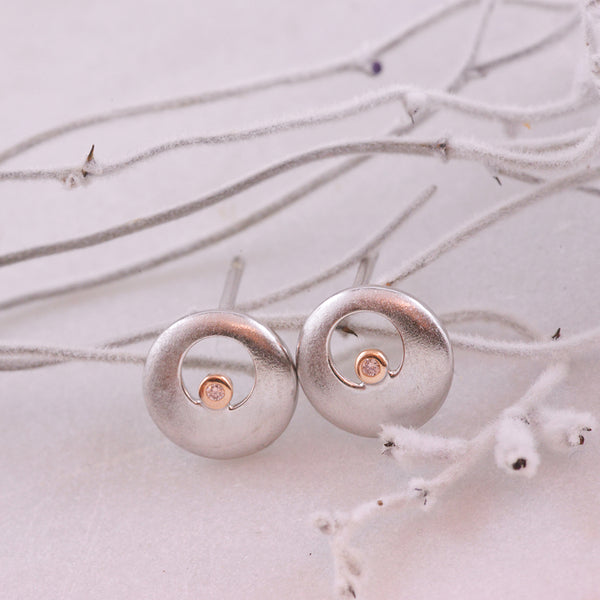 9k White and Rose Gold Pink Diamond Studs