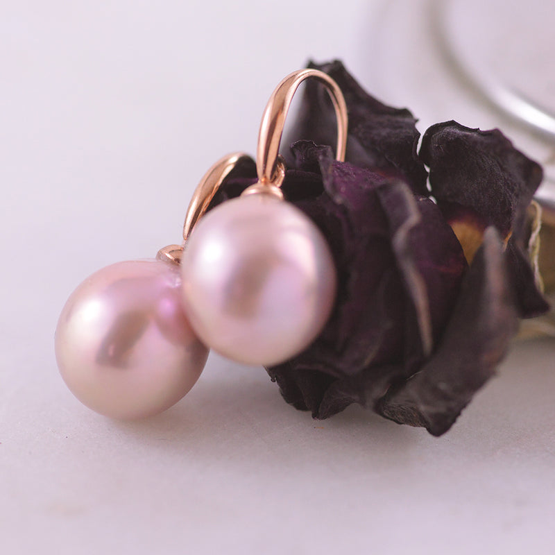 9k Rose Gold Natural Pink Edison Shepherds Hook Earrings