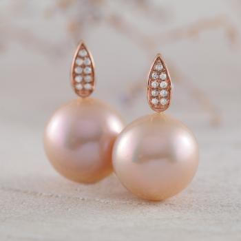 Pink Pearl and Diamond Earring