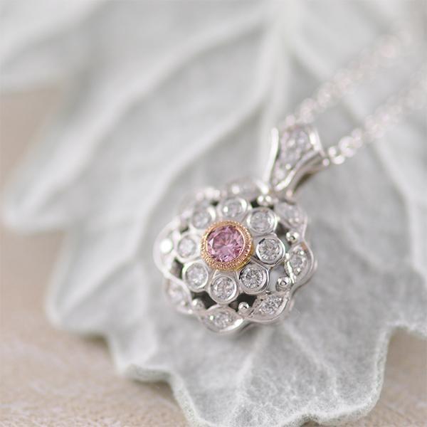 Pink and White Diamond Cluster Pendant in White and Rose Gold