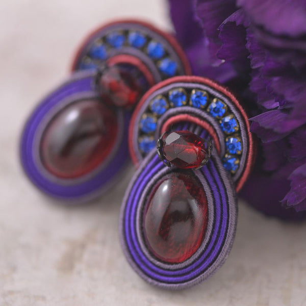 Embroidered Leather Beaded Clip on Earring