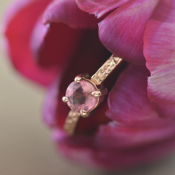 9ct Rose Gold Pink Tourmaline Ring with Hammered Texture