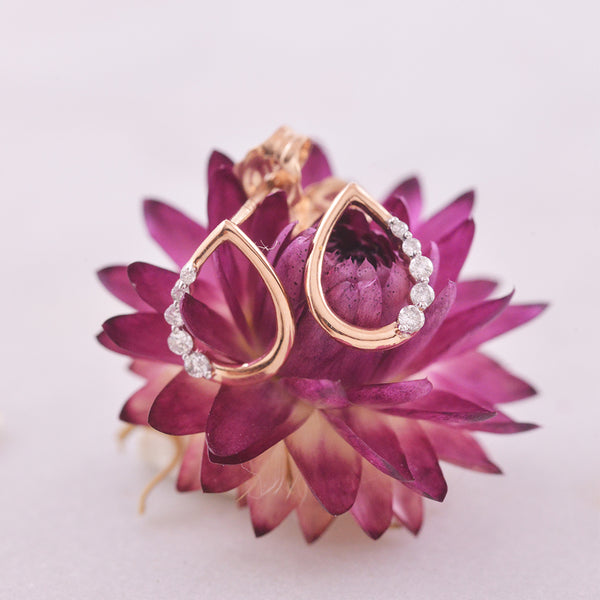 9k Rose Gold and Diamond Open Pear Shape Stud Earrings
