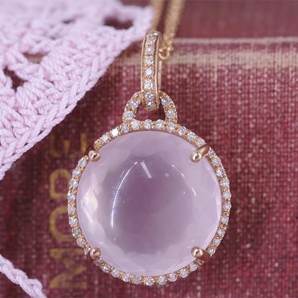 Rose Quartz & Diamond Pendant set in 14K Rose Gold