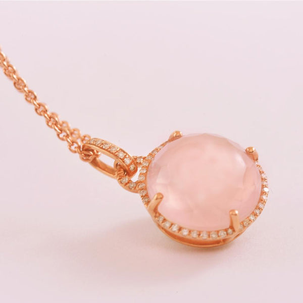 Rose Quartz & Diamond Pendant set in 14K Rose Gold