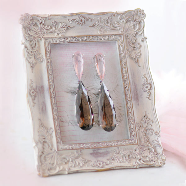 Rose & Smokey Quartz Magnificent Drop Earrings