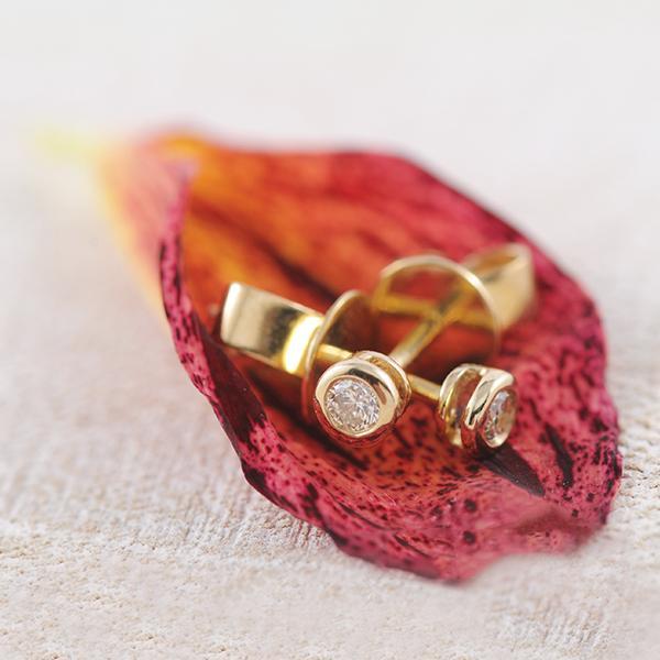Round Bezel Set Diamond Stud Earrings in 9k Yellow Gold