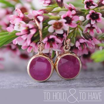 Ruby Oval Bezel Earrings in 9ct Rose Gold with shepherd hooks