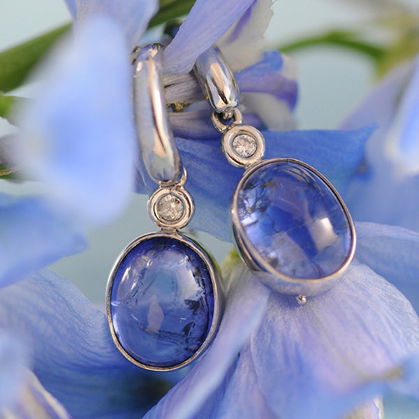 Tanzanite & Diamond Drop Earrings set in 18k White Gold