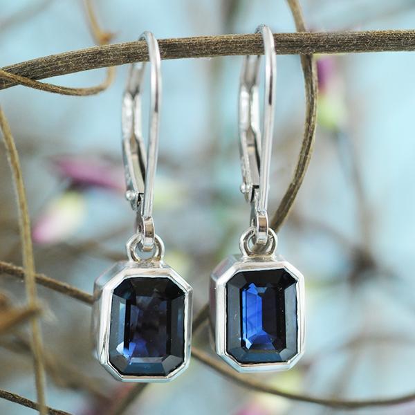 Sapphire Drop Earrings in White Gold