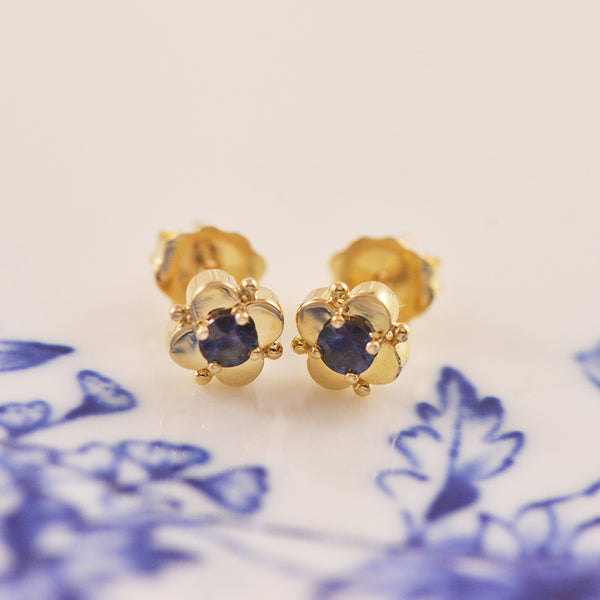 'Misty Earrings' 9ct Yellow Gold Blue Sapphire Stud Earrings