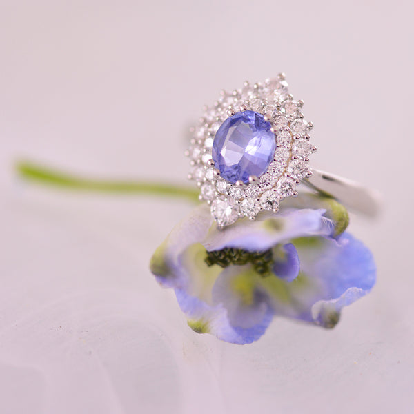 Sapphire and Diamond Double Halo Platinum Ring