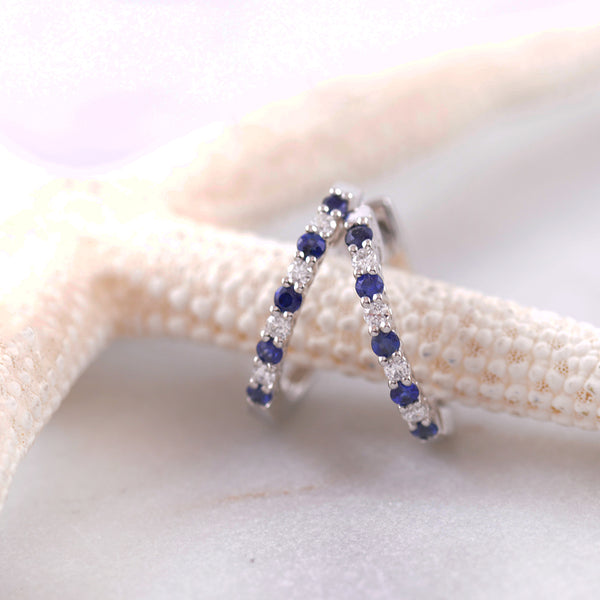 Sapphire and Diamond Huggie Earrings in 9k White Gold