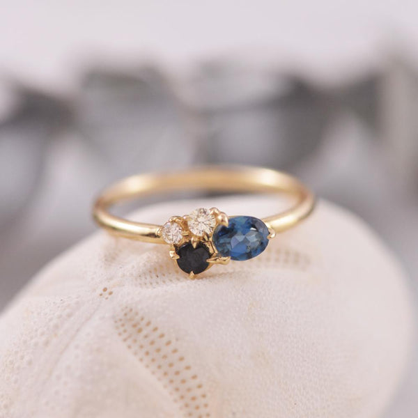 9ct Yellow Gold Sapphire, Topaz, and Diamond Ring